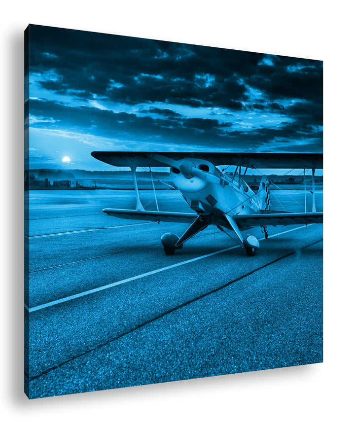 deyoli Propellerflugzeug im romantischen Sonnenuntergsang Format: 60x60 Effekt: Monocrome Blau als L