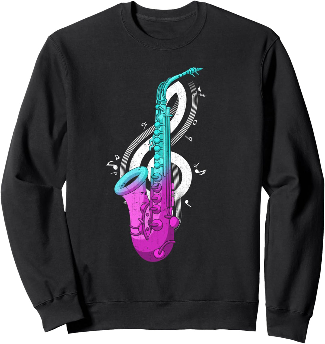 Notenschlüssel Jazz Musiker Musik Saxophonist Saxophon Sweatshirt