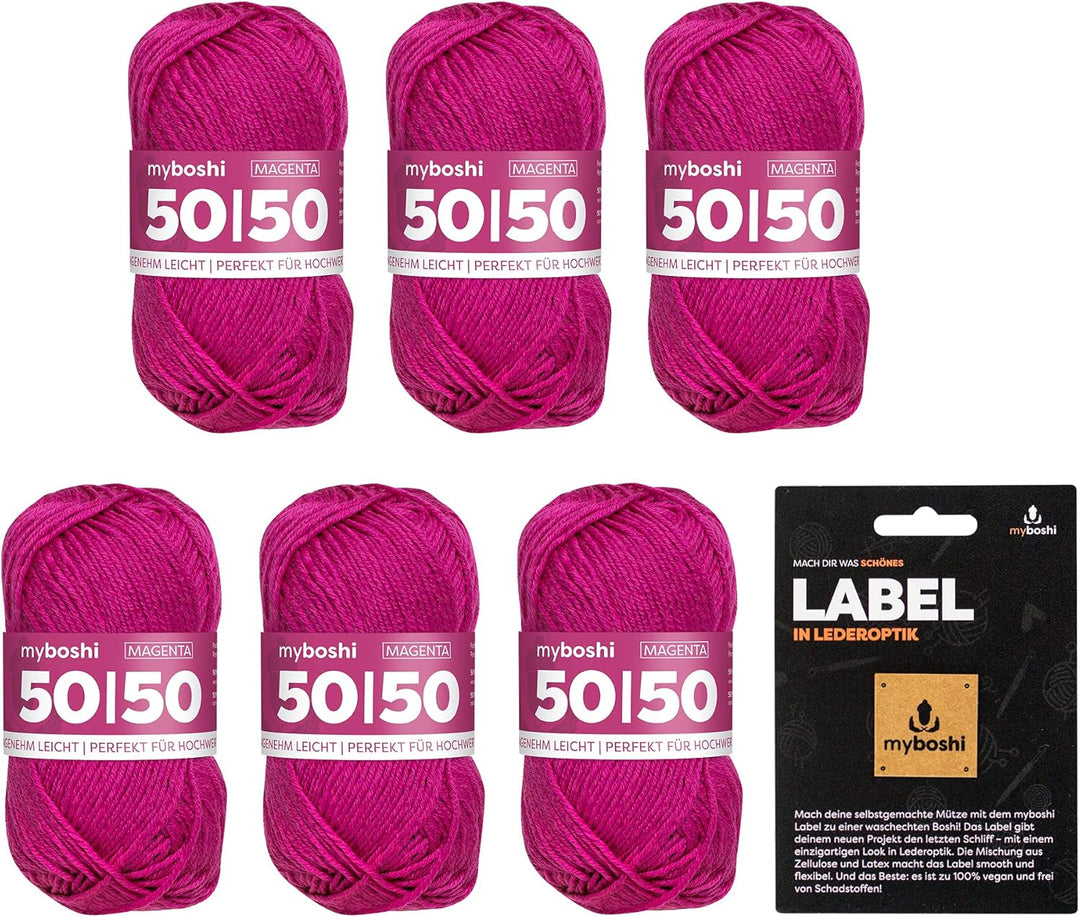 myboshi 50/50-Ganzjahres-Wolle, inkl. original myboshi Label in Lederoptik, für Oberbekleidung geeig