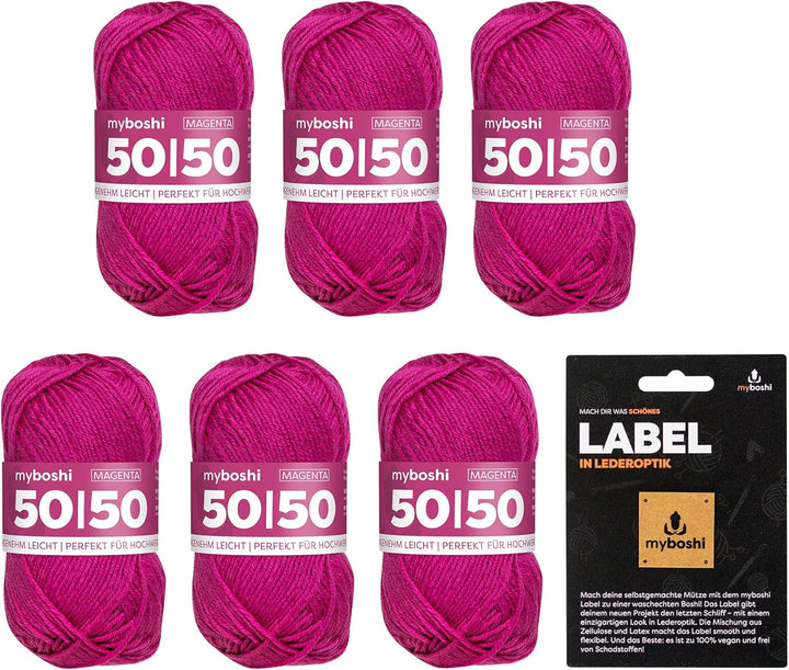 myboshi 50/50-Ganzjahres-Wolle, inkl. original myboshi Label in Lederoptik, für Oberbekleidung geeig