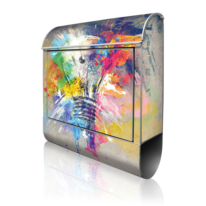 banjado® Design Briefkasten mit Motiv Idee 39x47x14cm &amp; 2 Schlüssel - Briefkasten Stahl Silber mit Z