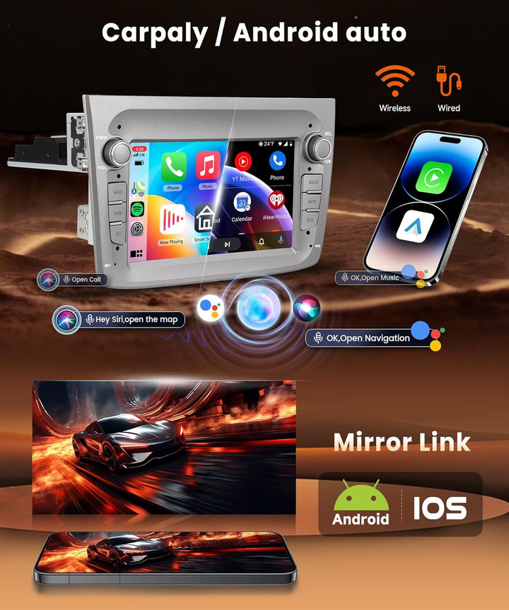 8 Kern 4G+64G Autoradio Android 15 für Alfa Romeo MITO 2008-2016, 7 Zoll HD IPS Touchscreen Auto Rad