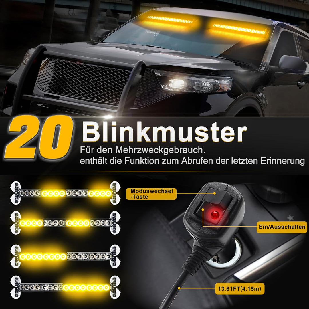 ROUTEKING 12V/24V Warnleuchte 32 LED Frontblitzer - 23 Modi Blitzleuchte 2x42.6cm Starker Rundumleuc