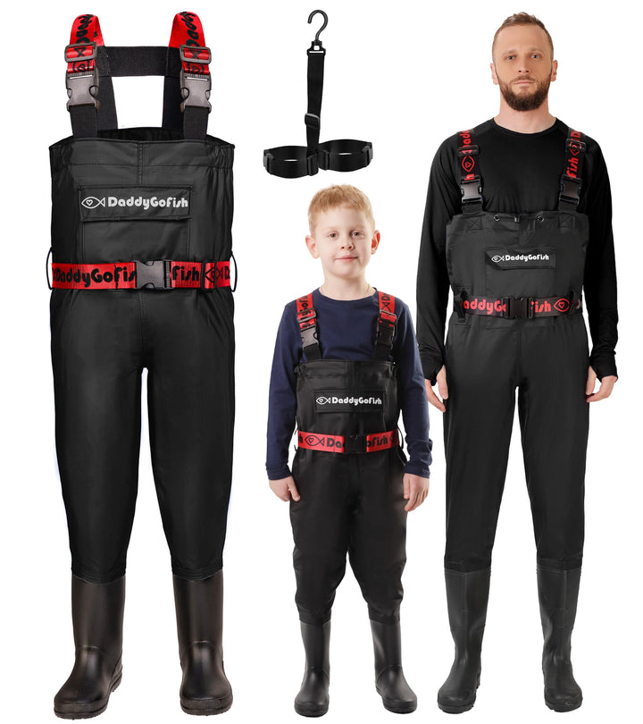 DaddyGoFish Wathose Für Kinder Und Erwachsene, Wathose Zum Angeln Und Jagen Mit Einer Tasche Und Ein