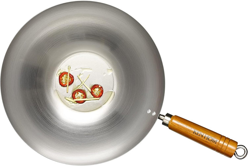 Ken Hom KH332003 Carbonstahl Wokpfanne, 32cm, Classic, Nicht Induktion Wok, Natürliche Patina Antiha