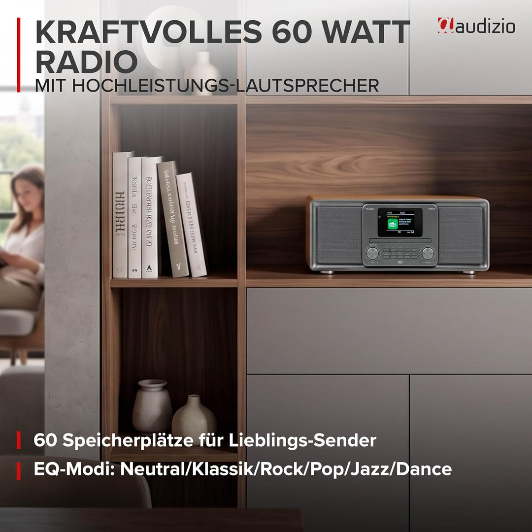 Audizio Palmi - DAB Radio mit CD Player - 60 Watt Stereoanlage mit Bluetooth 5.0, USB &amp; Equalizer, W