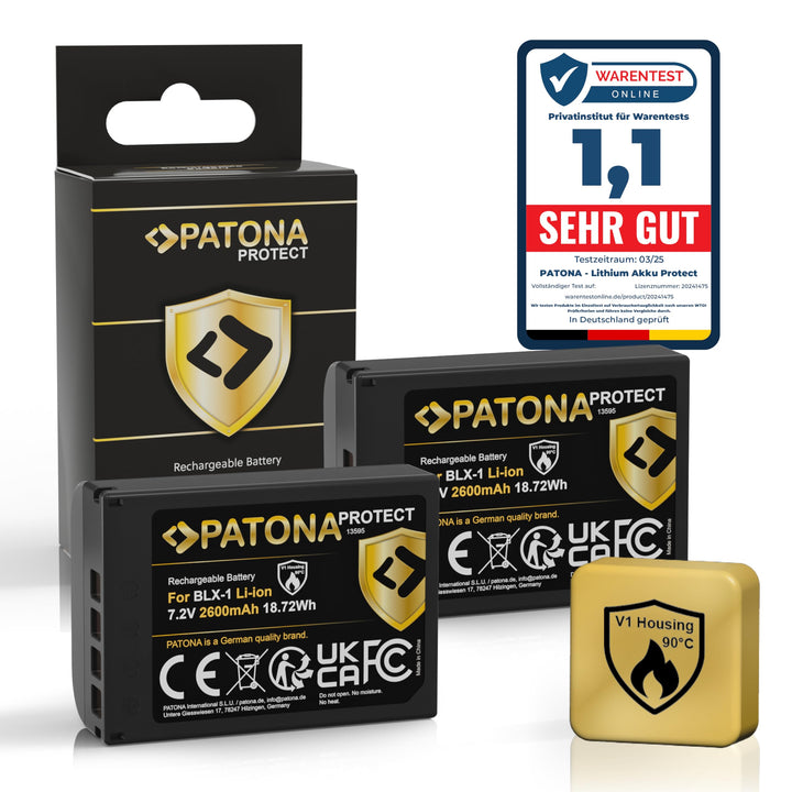 PATONA BLX-1 Protect Kamera-Akku 2X (2400mAh) mit NTC-Sensor und V1 Gehäuse - Kompatibel mit Olympus
