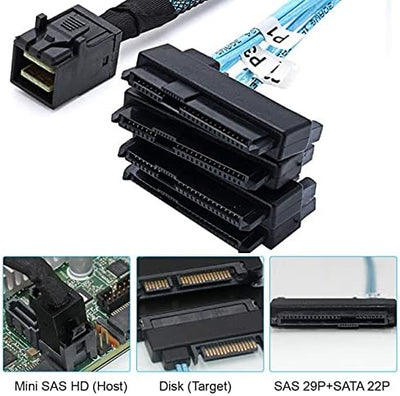 NFHK Internal Mini SAS SFF-8643 Host to 4 SAS 29Pin SFF-8482 Target Disk 6Gbps Data Server Raid Cabl