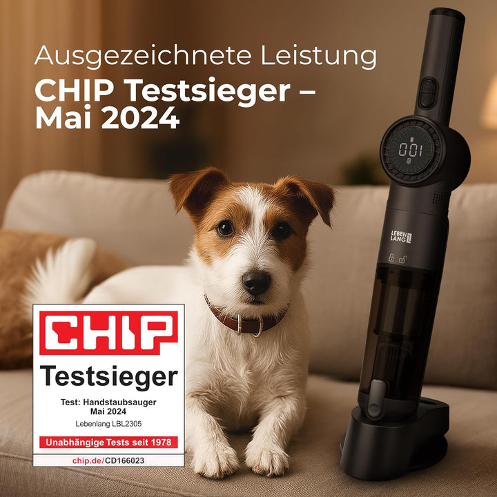 LEBENLANG Handstaubsauger Akku TESTSIEGER - Dual-Filter & Li-Ion I Inkl. Ladestation I 17000PA Hands