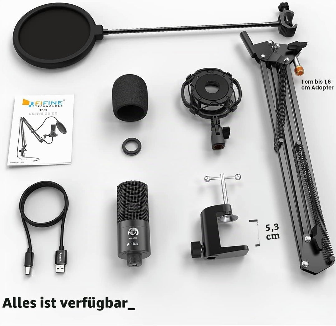 FIFINE Streaming Mikrofon PC mit Arm, USB Mikrofon PS4 PS5 MAC, Popfilter, Shock Mount, für Gaming P