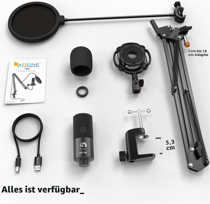 FIFINE Streaming Mikrofon PC mit Arm, USB Mikrofon PS4 PS5 MAC, Popfilter, Shock Mount, für Gaming P