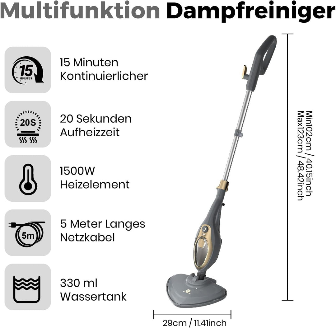 SUPERLEX Dampfreiniger Dampfbesen Dampf Mop 12-in-1 Multifunktions Boden&Hand-dampfreiniger 1500W Bl