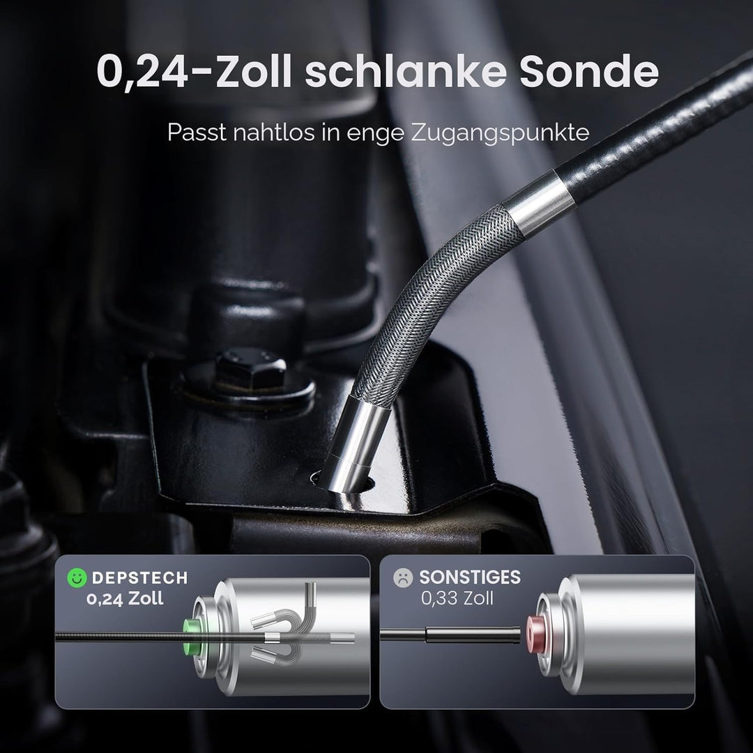DEPSTECH 210° Drehbare Endoskopkamera mit Licht, 5" IPS-Bildschirm Endoskop Beweglicher Kopf, 6,2mm