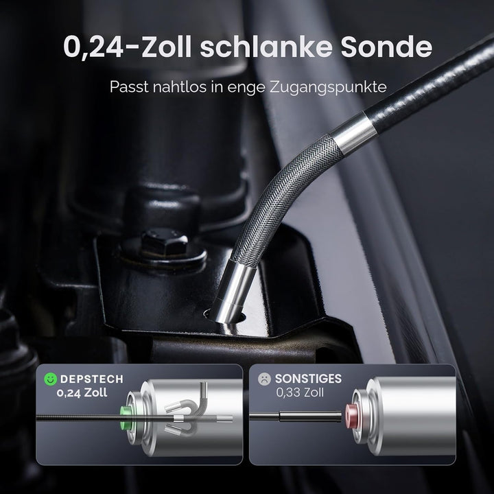 DEPSTECH 210° Drehbare Endoskopkamera mit Licht, 5" IPS-Bildschirm Endoskop Beweglicher Kopf, 6,2mm