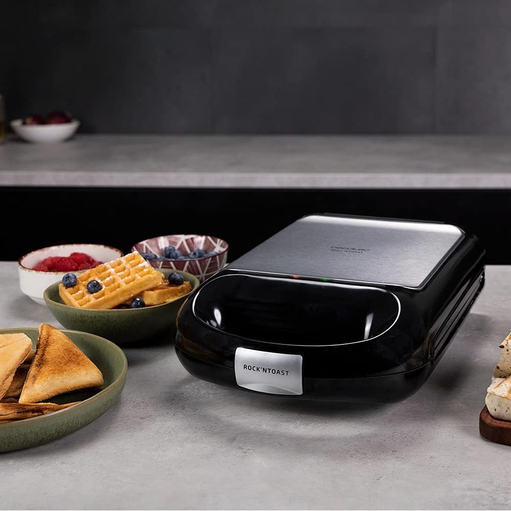 Cecotec Sandwichmaker Rock´nToast Family 3in1. Für 4 Sandwiches in Edelstahlausführung, 1500 W Leist