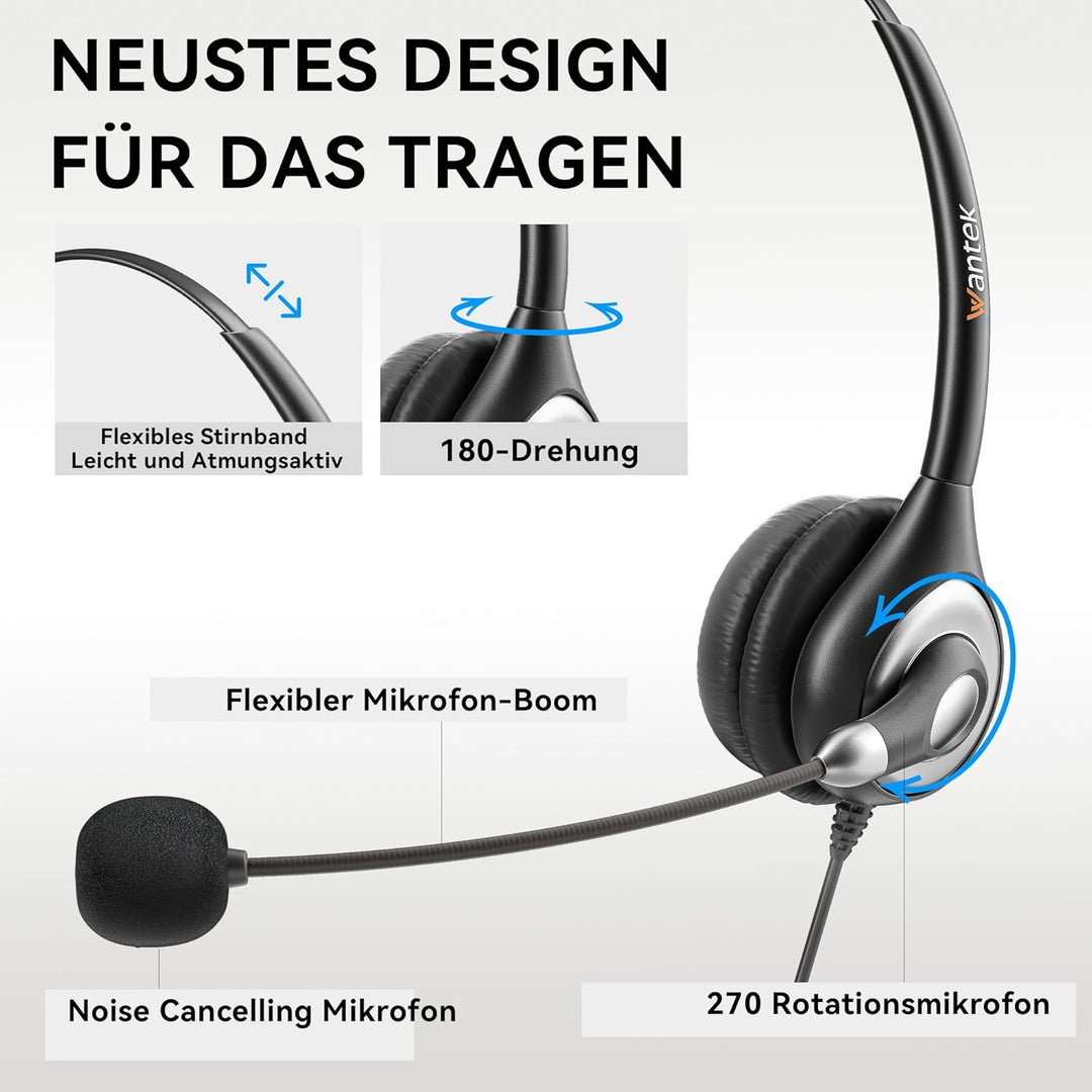 USB Headset PC mit Mikrofon Noise Cancelling, Stereo PC Kopfhörer für Laptop Business Skype UC Lync