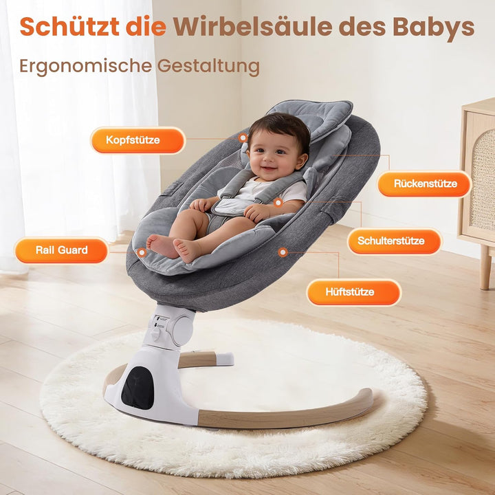 Babywippe Elektrisch, 0–6 Monate, max. 9 kg, Tragbares Neugeborenes Babyschaukel Indoor mit Bluetoot
