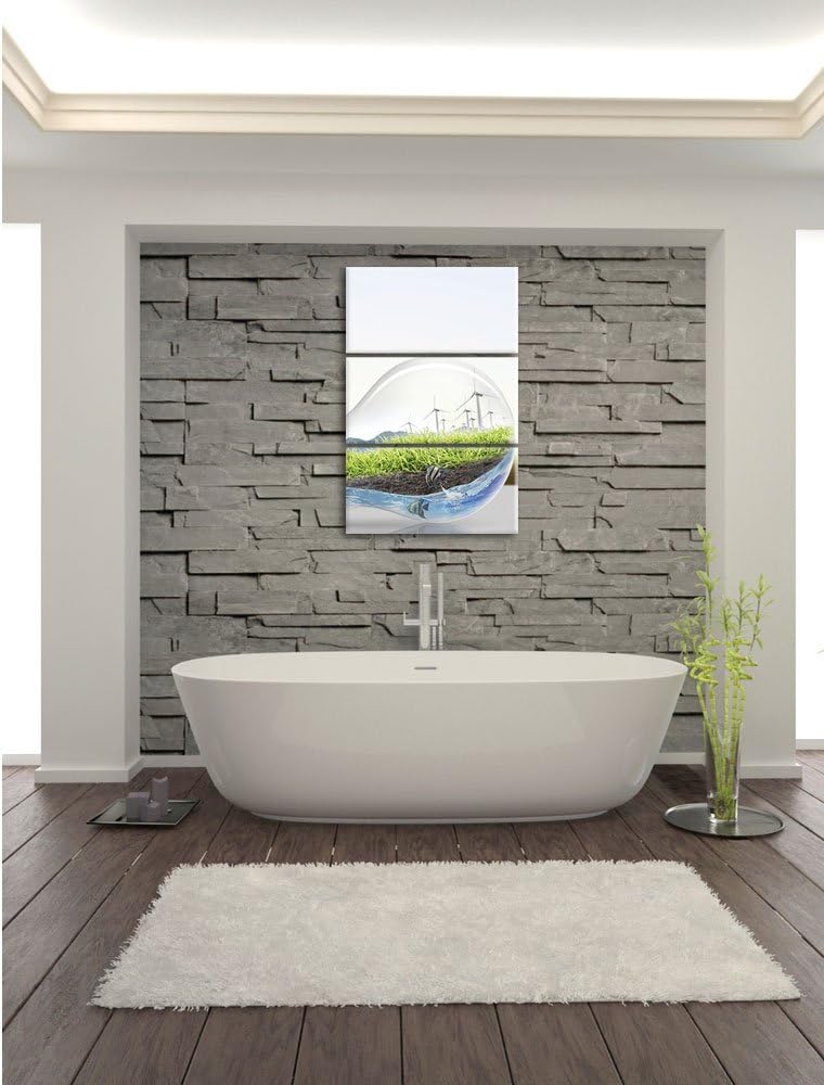 Pixxprint Glühbirne mit Pandabären und Ozean mit Leuchtturm 3-Teiler Leinwandbild 120x80 Bild auf Le