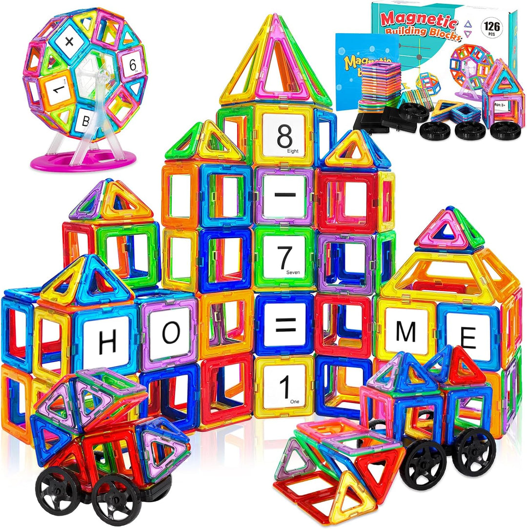 AQXONG 126 Teile Magnetische Bausteine, Magnetspielzeug Magnete für Kinder, Lustiges Pädagogisches B