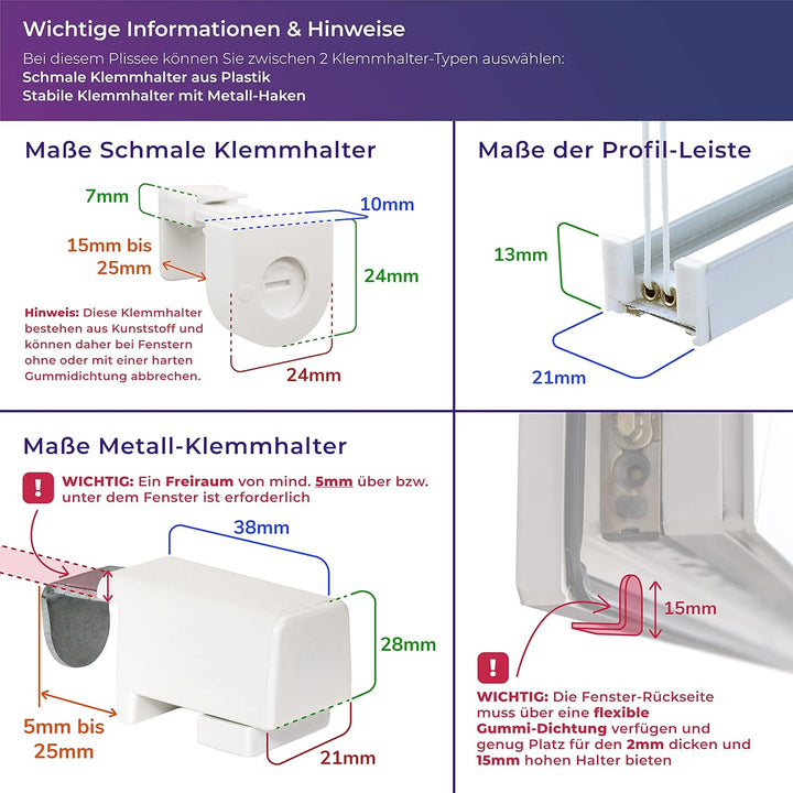 SchattenFreude Basic Klemmfix-Plissee für Fenster | Mit Klemm-Haltern | Ohne Bohren | Anthrazit, Bre