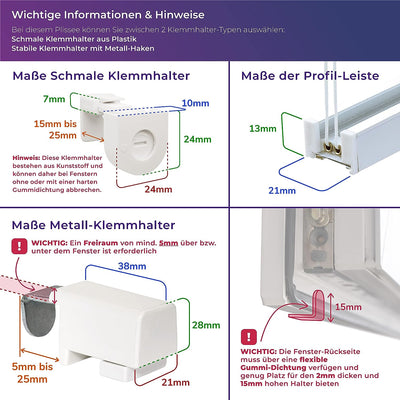 SchattenFreude Basic Klemmfix-Plissee für Fenster | Mit Klemm-Haltern | Ohne Bohren | Reinweiss, Bre