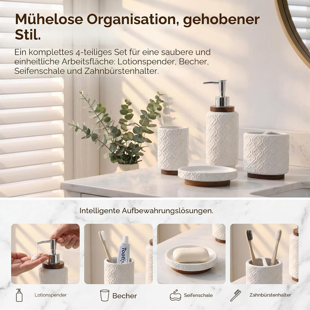 RQYIXI Geprägtes Keramik-Badezimmer-Zubehör-Set mit dunkelbraunem gebranntem Holz, marokkanisches Ra