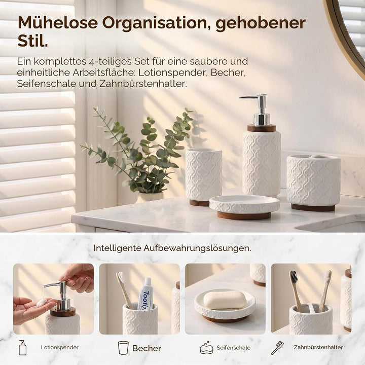 RQYIXI Geprägtes Keramik-Badezimmer-Zubehör-Set mit dunkelbraunem gebranntem Holz, marokkanisches Ra