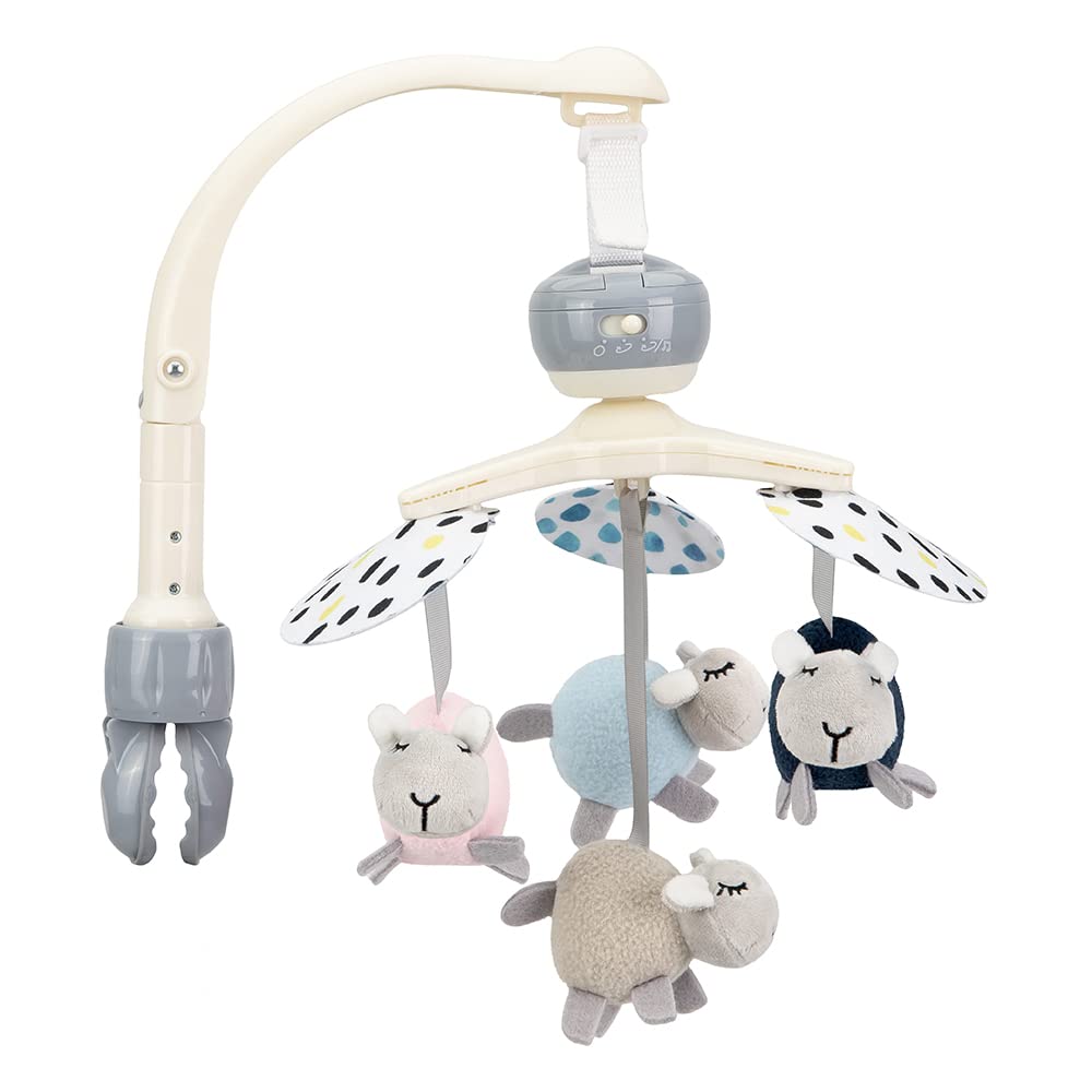 MoMi KIKI Baby-Mobile Spielkarussell mit 4 sensorischen Spielzeugen, schnelle Montage, 5 Melodien +