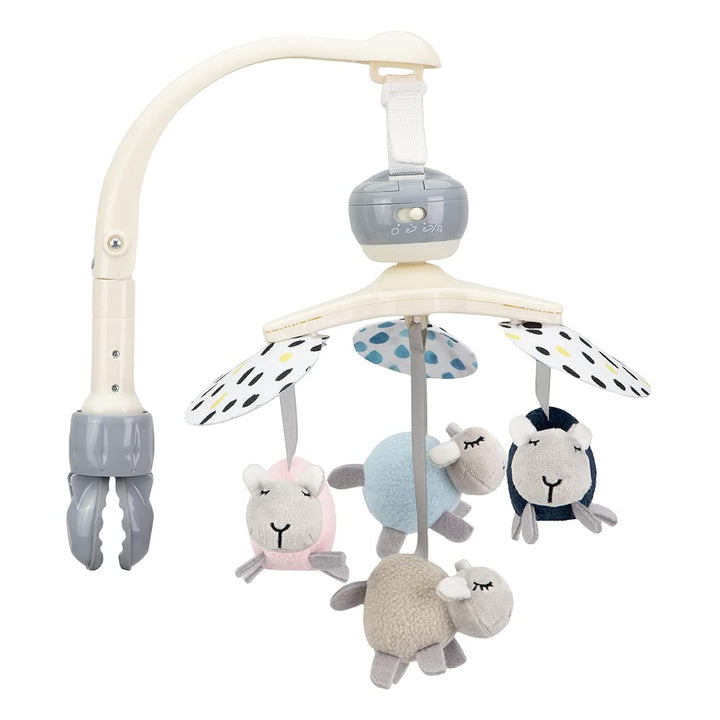 MoMi KIKI Baby-Mobile Spielkarussell mit 4 sensorischen Spielzeugen, schnelle Montage, 5 Melodien +