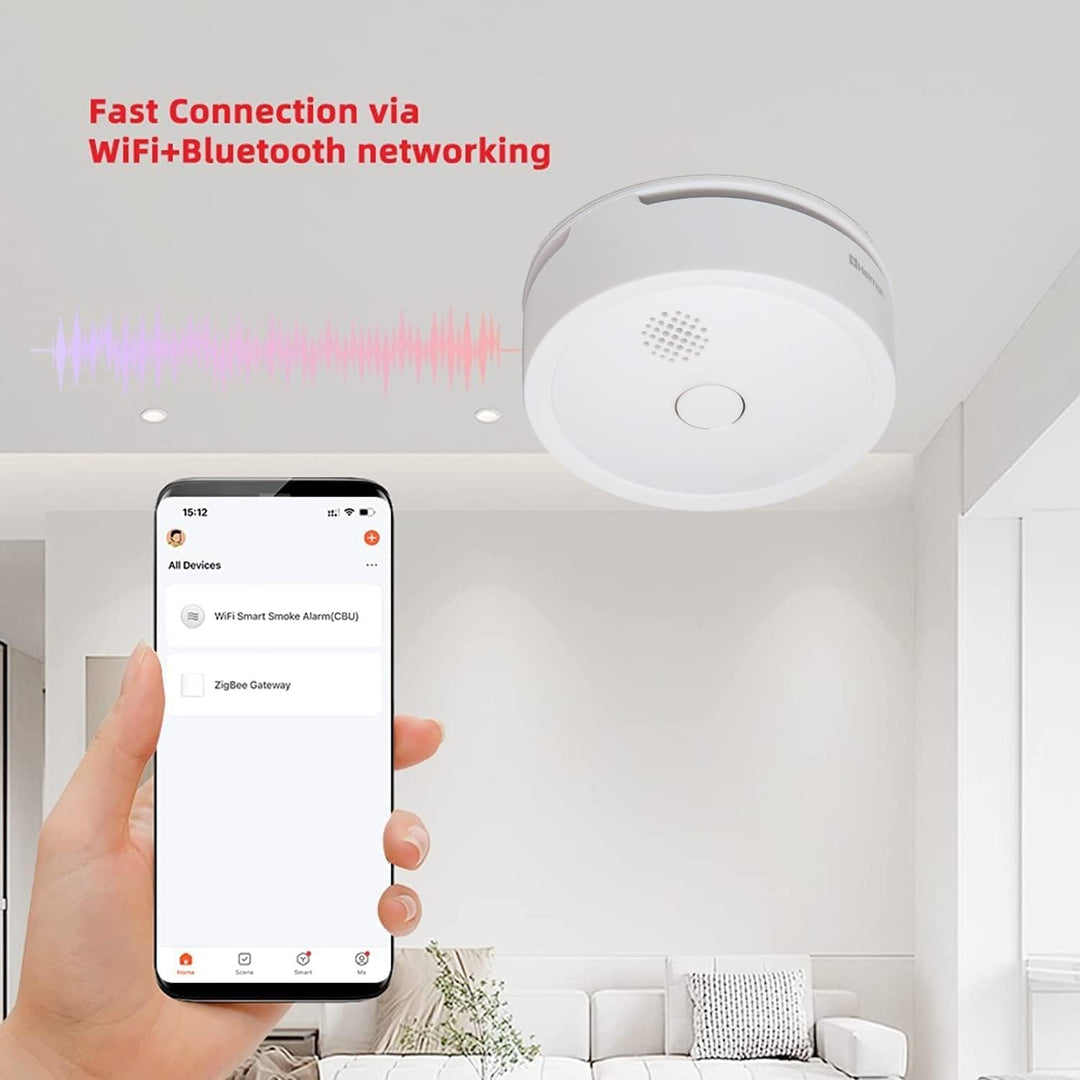 HEIMAN WiFi Smart Rauchmelder, 10 Jahre Fotoelektrischem Sensor，WLAN Feuermelder mit austauschbarer