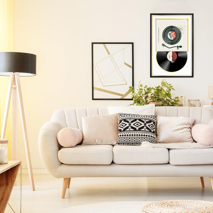 FramePro Schallplattenrahmen mit 2 doppelseitigen Matten (Weiss über Gold), Jukebox Schallplattenrah