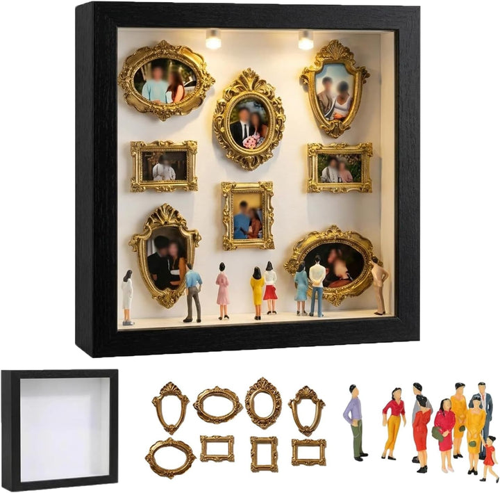 DIY Mini Museum Silhouette Box, Foto Erinnerungsanzeige Set mit 8 Mini Goldene Rahmen & 8 Zufällig F