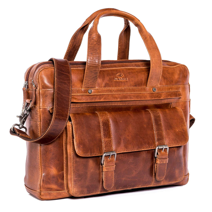 ALMADIH Leder Laptoptasche Aktentasche JAN Premium Rindsleder BD - Business Tasche Umhängetasche Uni