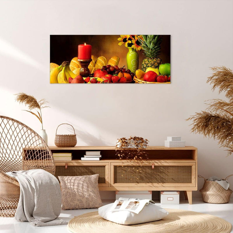 Wandbilder Dekoration Wohnzimmer Banane Korb Essen Früchte Panorama Bilder auf Leinwand 120x50cm Lei