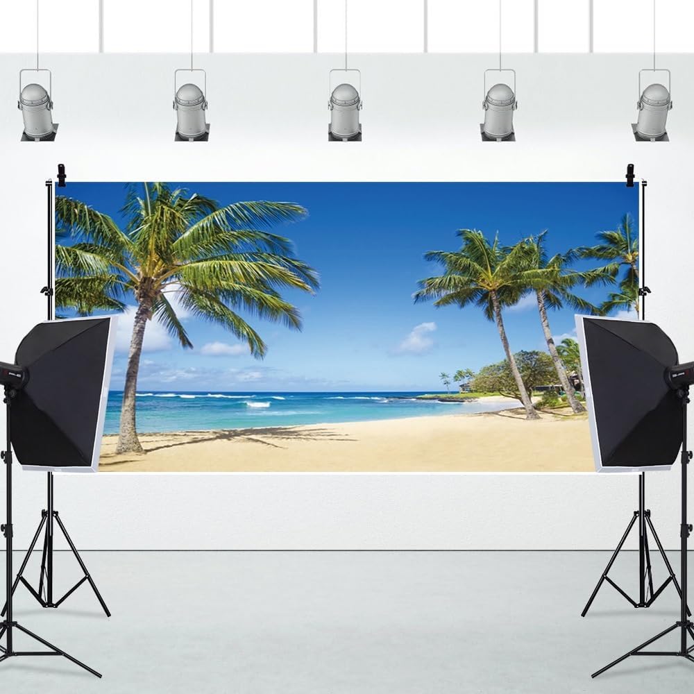 Renaiss 4.5x2.5m Sommer Strand Hintergrund Tropischer Ozean Sandstrand Palmen Fotografie Hintergrund
