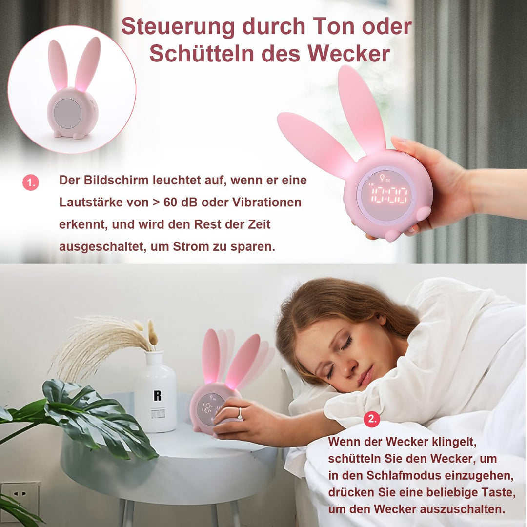 Baby Kinder Lichtwecker Hasenwecker Hasen Wecker Uhr Rabbit Alarm Clock Wake Up Light Nachttischlamp