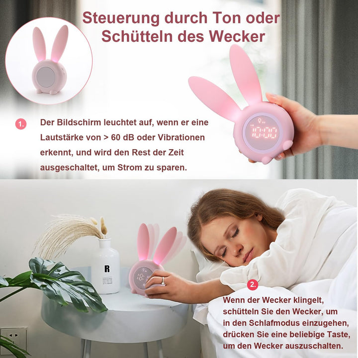 Baby Kinder Lichtwecker Hasenwecker Hasen Wecker Uhr Rabbit Alarm Clock Wake Up Light Nachttischlamp
