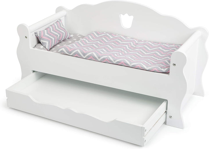 small foot Puppentagesbett aus Holz, inkl. Matratze, bunter Decke und Kissen, mit Schublade, ab 3 Ja