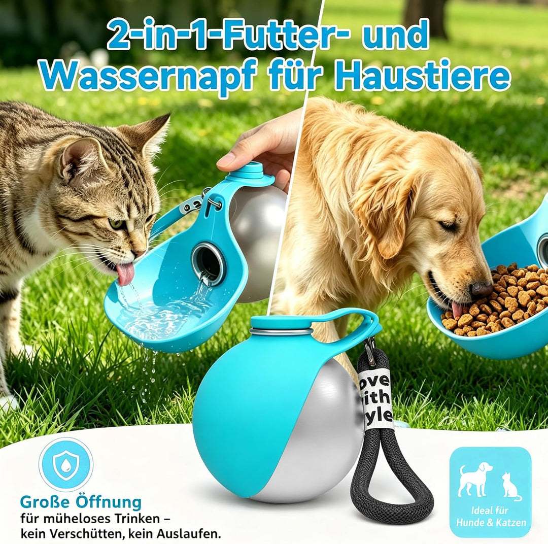 Trinkflasche Hunde für Unterwegs, Hunde Trinkflasche to Go, 285ml Edelstahl Hundetrinkflasche für Un