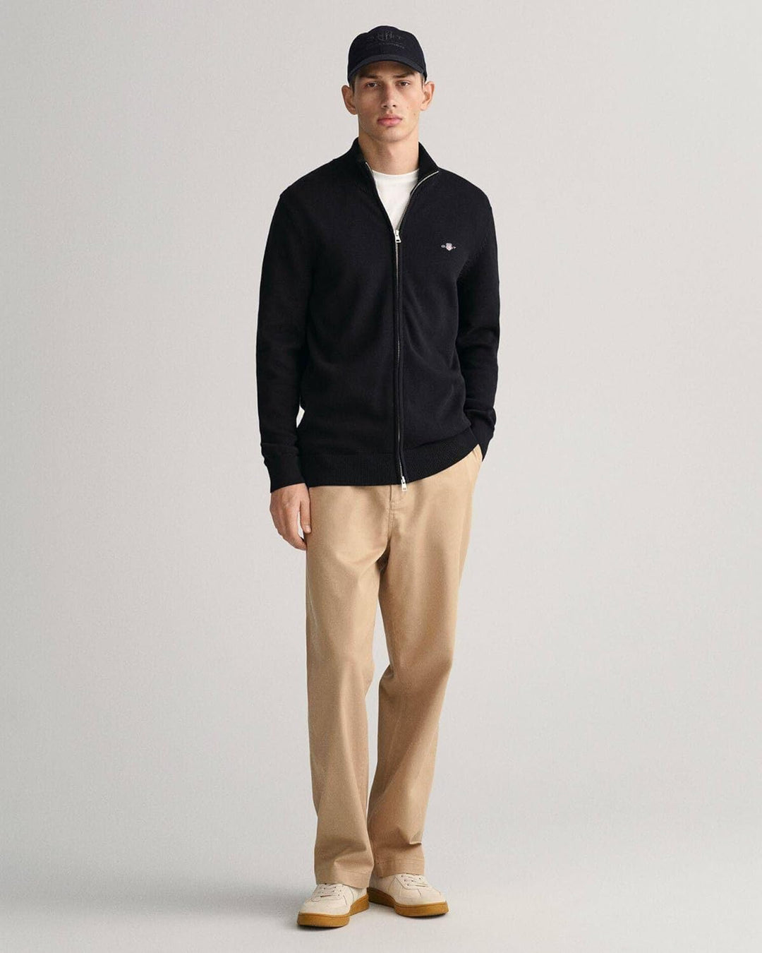 GANT Herren Casual Cotton Zip Cardigan Strickjacke M Schwarz, M Schwarz