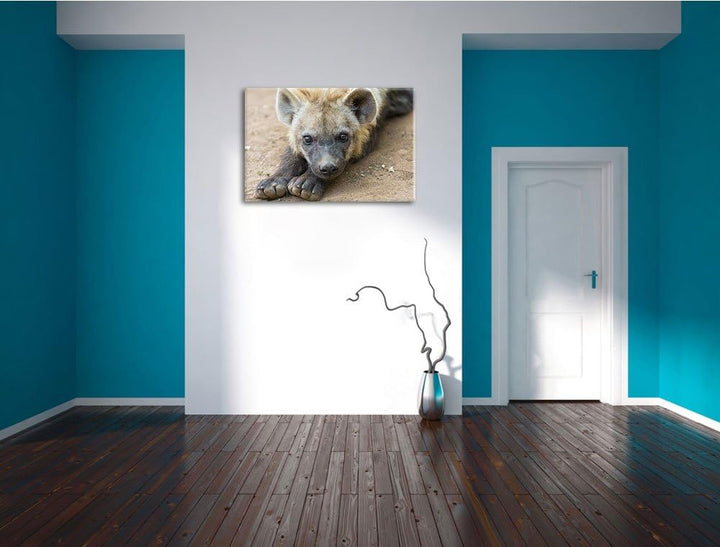 Pixxprint niedliche Hyäne auf Leinwand, XXL riesige Bilder fertig gerahmt mit Keilrahmen, Kunstdruck