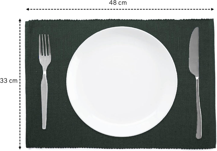 Encasa XO Platzsets Esstisch Set von 6 | Dunkelgrün | Fein gerippte Baumwoll-Tischunterlage | Grösse