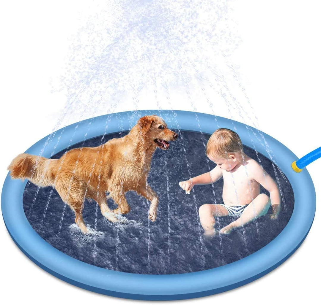Planschbecken für Haustiere und Kinder, 150 cm Sprinkler- und Spritzwasser-Spielmatte,Hunde Planschb