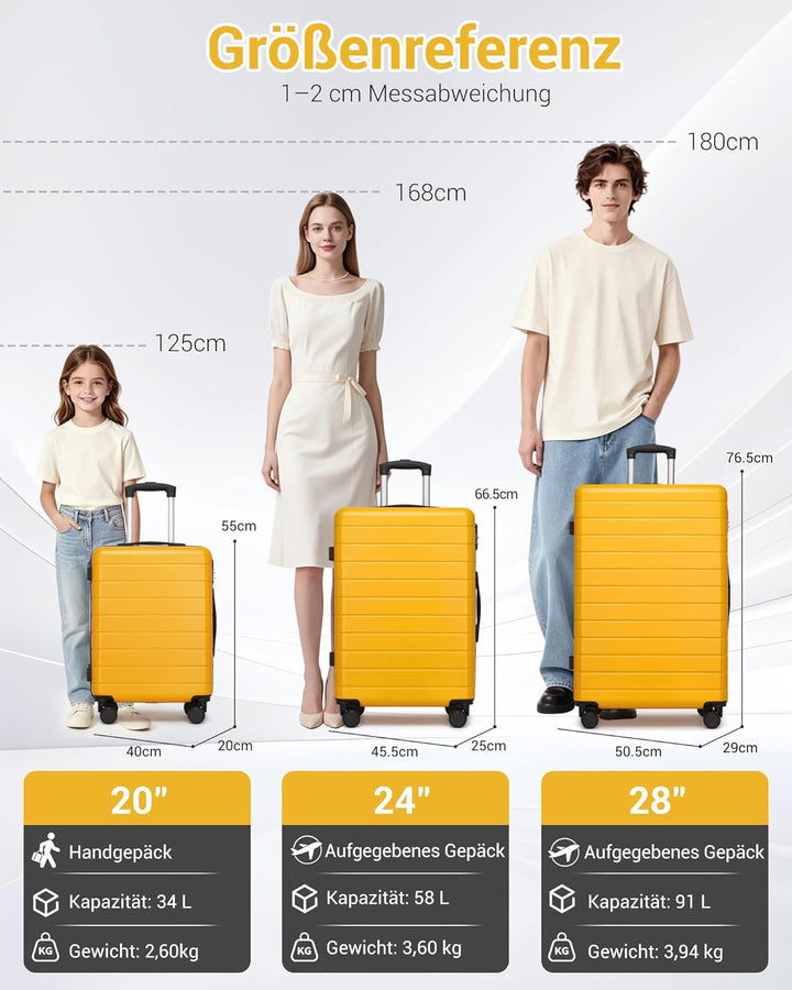 Handgepäck Koffer 55x40x20cm, Leichter ABS+PC Reisekoffer für Flugzeug, Ryanair Trolley mit 4 Rollen