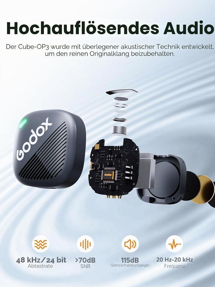 Godox Cube-OP3 Wireless Mikrofon Kit1 für DJI Pocket 3, ultraleichtes Design, 200m (656ft.) Übertrag