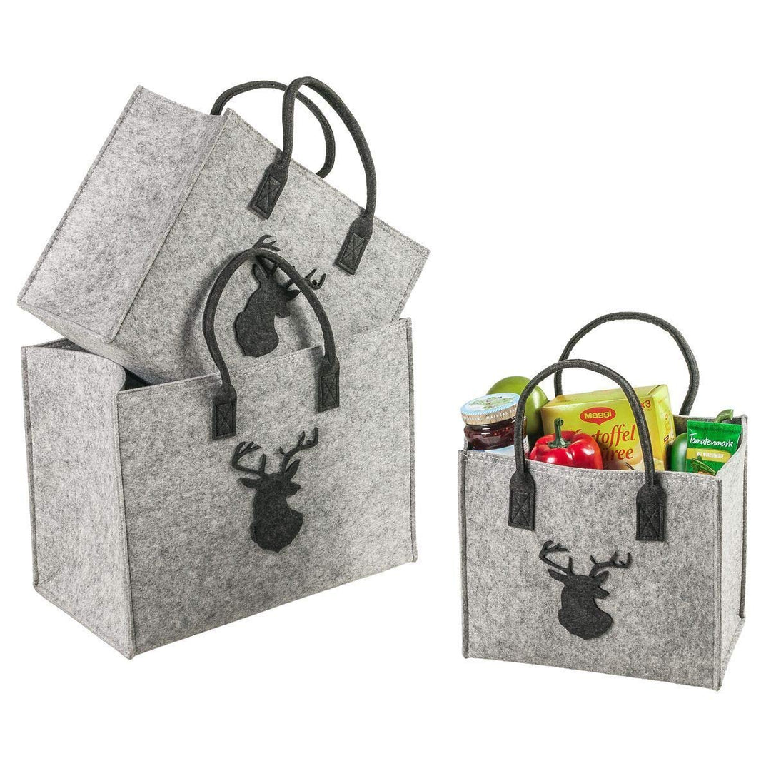 LaFiore24 Hochw. Filztasche Einkaufstasche Shopper Handtasche Festival Hirsch 3-er Set, 3-er Set