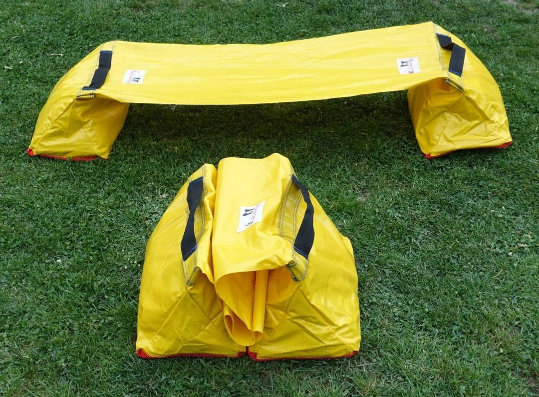 Callieway Premium Dog Agility Tunnel Sandsack - (2er Pack) gelb-blau mit Gumminoppen Stoppermatte fü