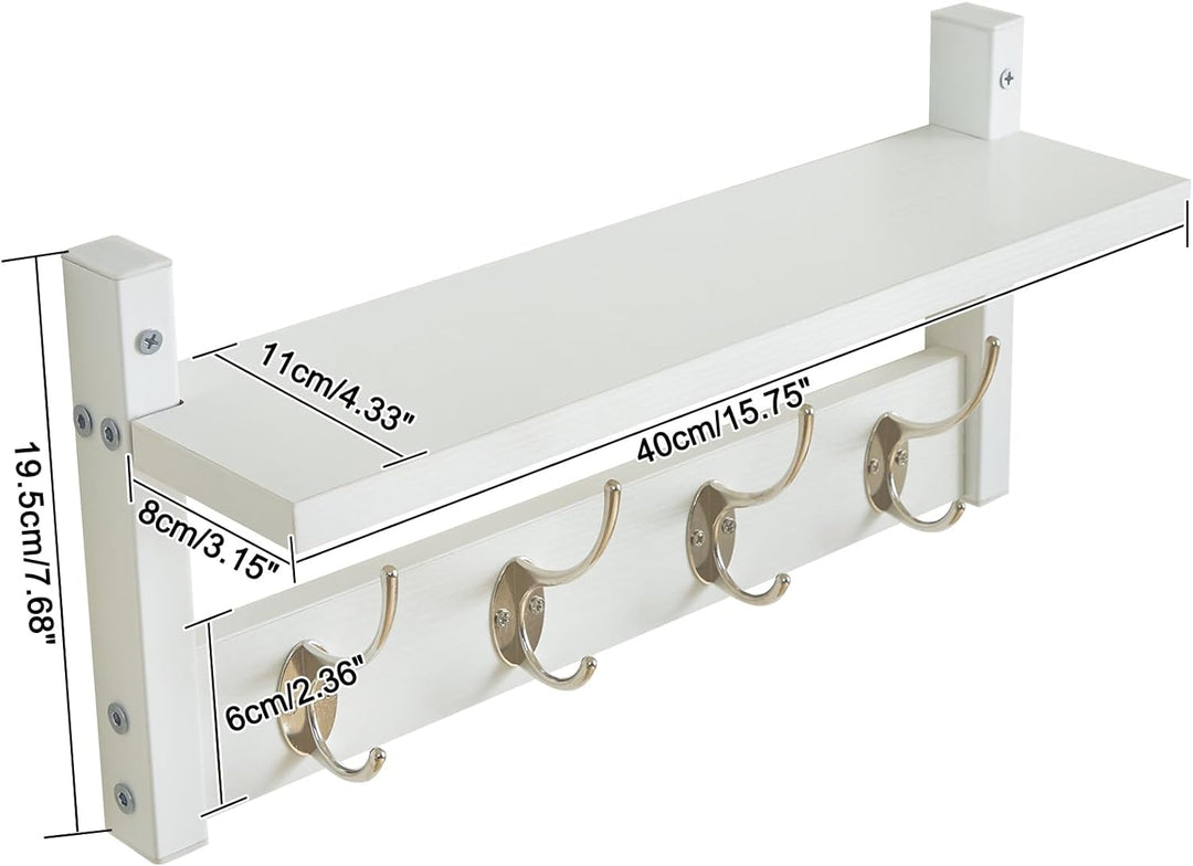 YMYNY Wandgarderoben mit Ablage, 2er Set Wandregal in einem Paket, Garderobenhaken mit 8 Doppelhaken