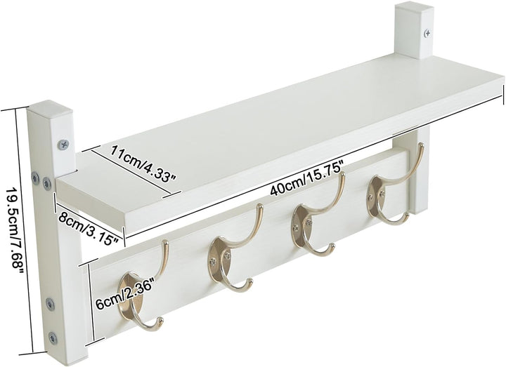 YMYNY Wandgarderoben mit Ablage, 2er Set Wandregal in einem Paket, Garderobenhaken mit 8 Doppelhaken