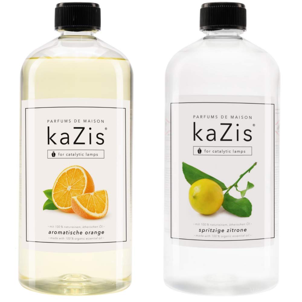 KAZIS® I Duft-Set Spritzige Zitrone + Aromatische Orange I 2 x 1 Liter I Für Alle Katalytischen Lamp